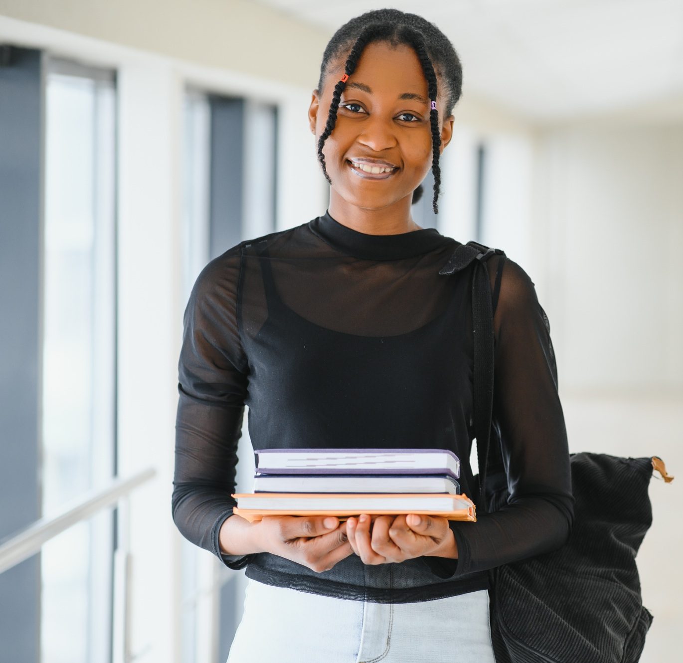 portrait of happy female african american college student
